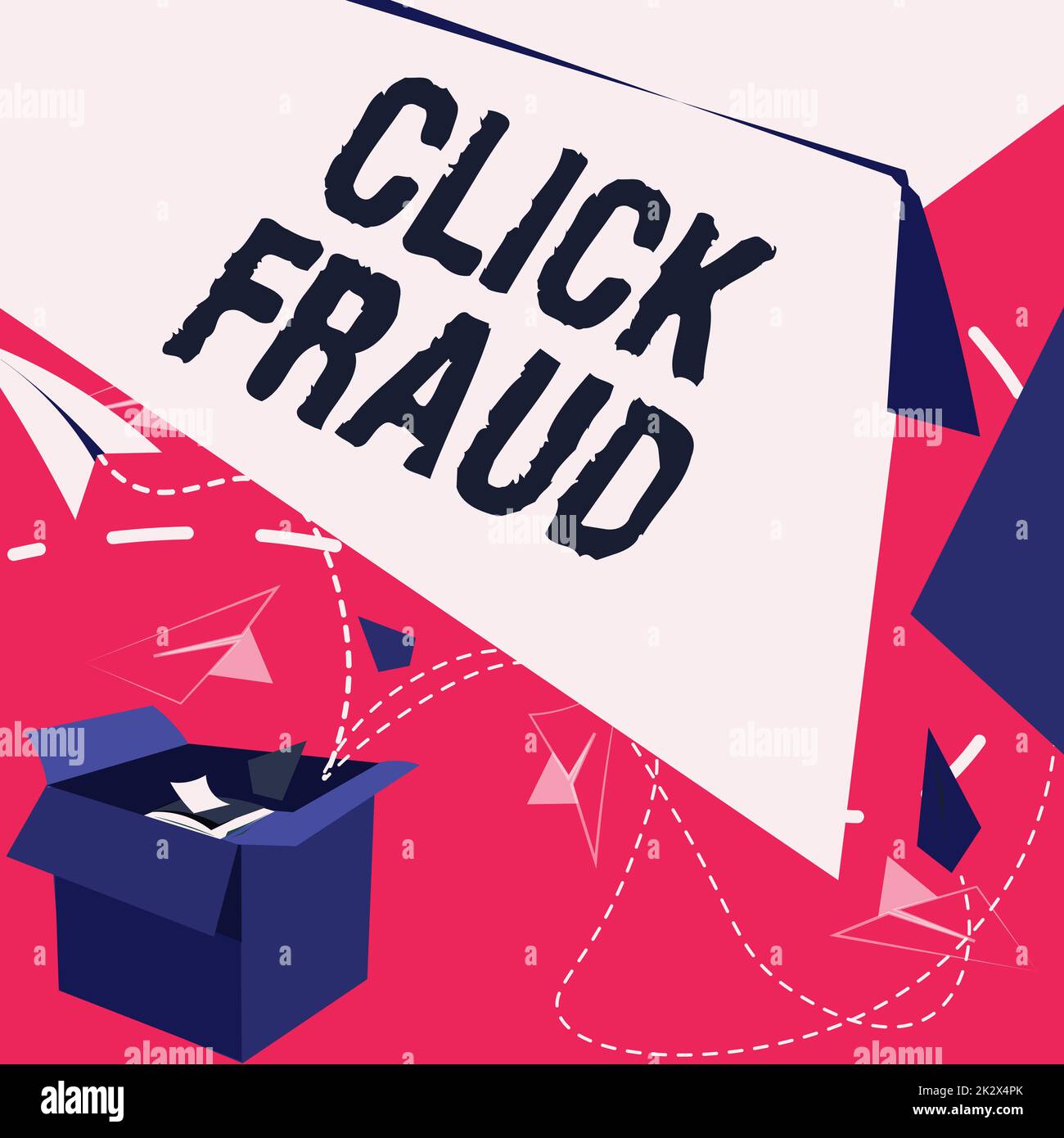 Sign displaying Click Fraud. Word for practice of repeatedly clicking on advertisement hosted website Open Box With Flying Paper Planes Presenting New Free Ideas Stock Photo