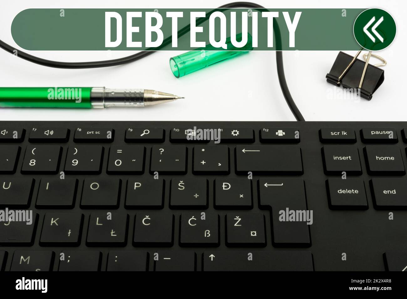 Sign displaying Debt Equity. Business showcase dividing companys total liabilities by its stockholders Computer Keyboard And Symbol.Information Medium For Communication. Stock Photo