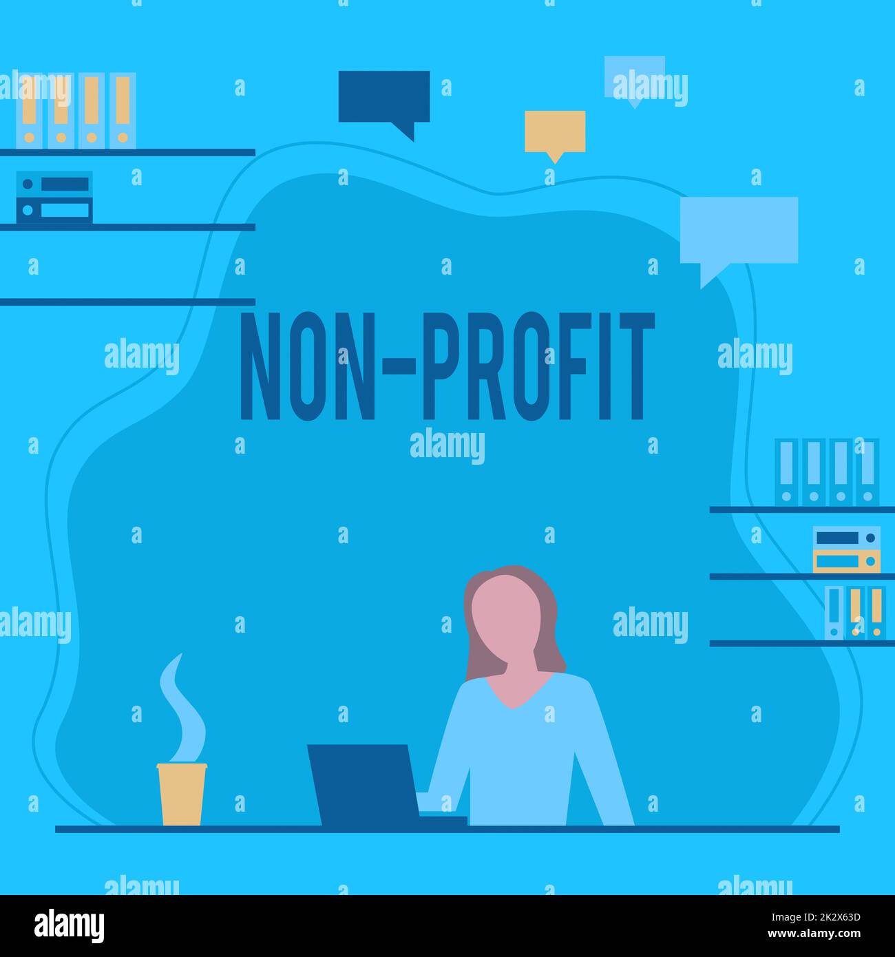 Text showing inspiration Non Profit. Business showcase providing products or service without paying back in return Woman Sitting On Desk Working And Presenting New Technologies. Stock Photo