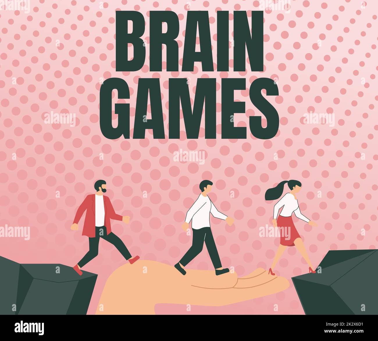 Handwriting text Brain Games. Business concept psychological tactic to manipulate or intimidate with opponent Colleagues Crossing Obstacles Hand Bridge Presenting Teamwork Collaboration. Stock Photo