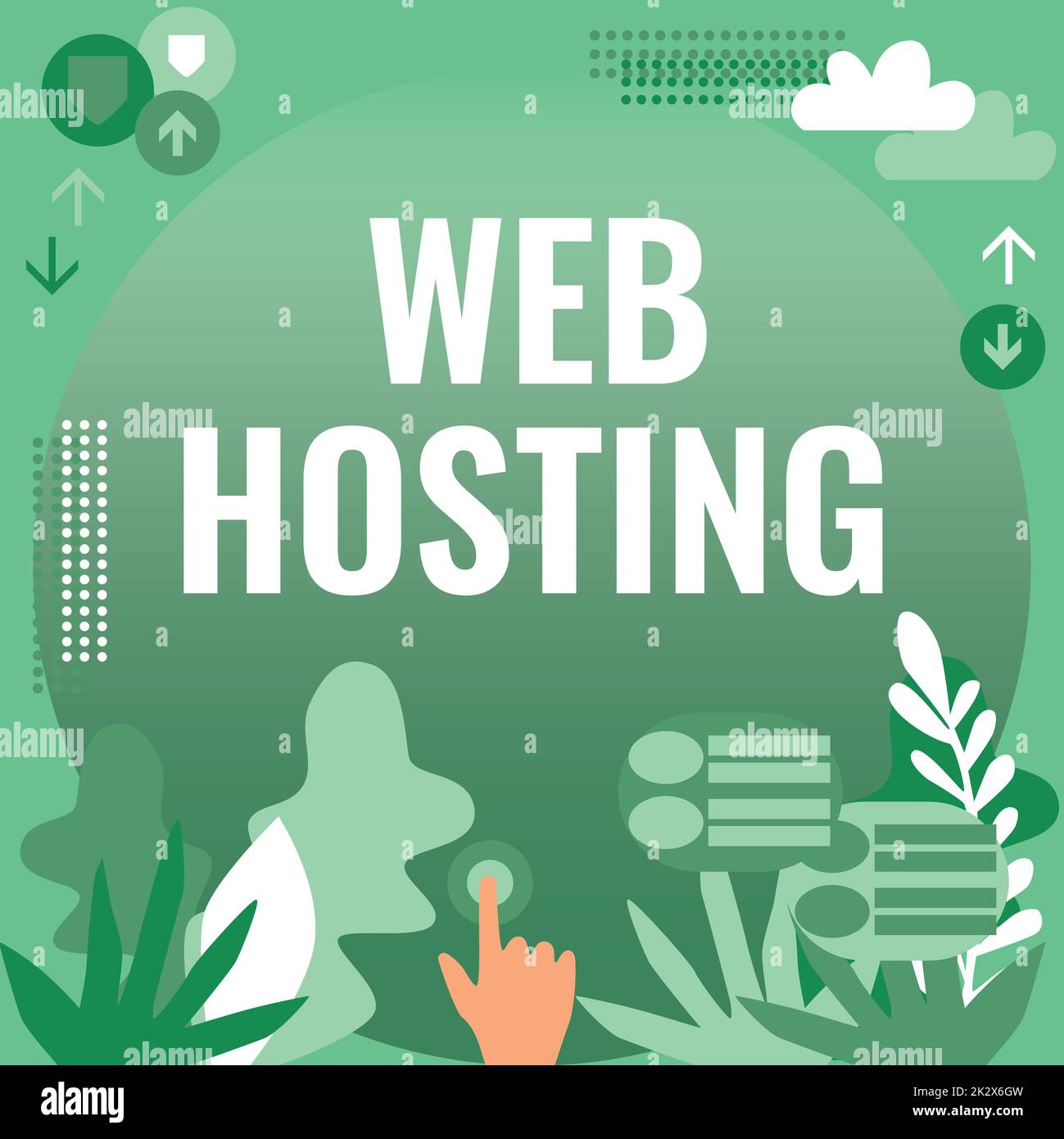 Sign displaying Web Hosting. Business overview The activity of providing storage space and access for websites Hand Pressing Screen Showing The Futuristic Technology. Stock Photo