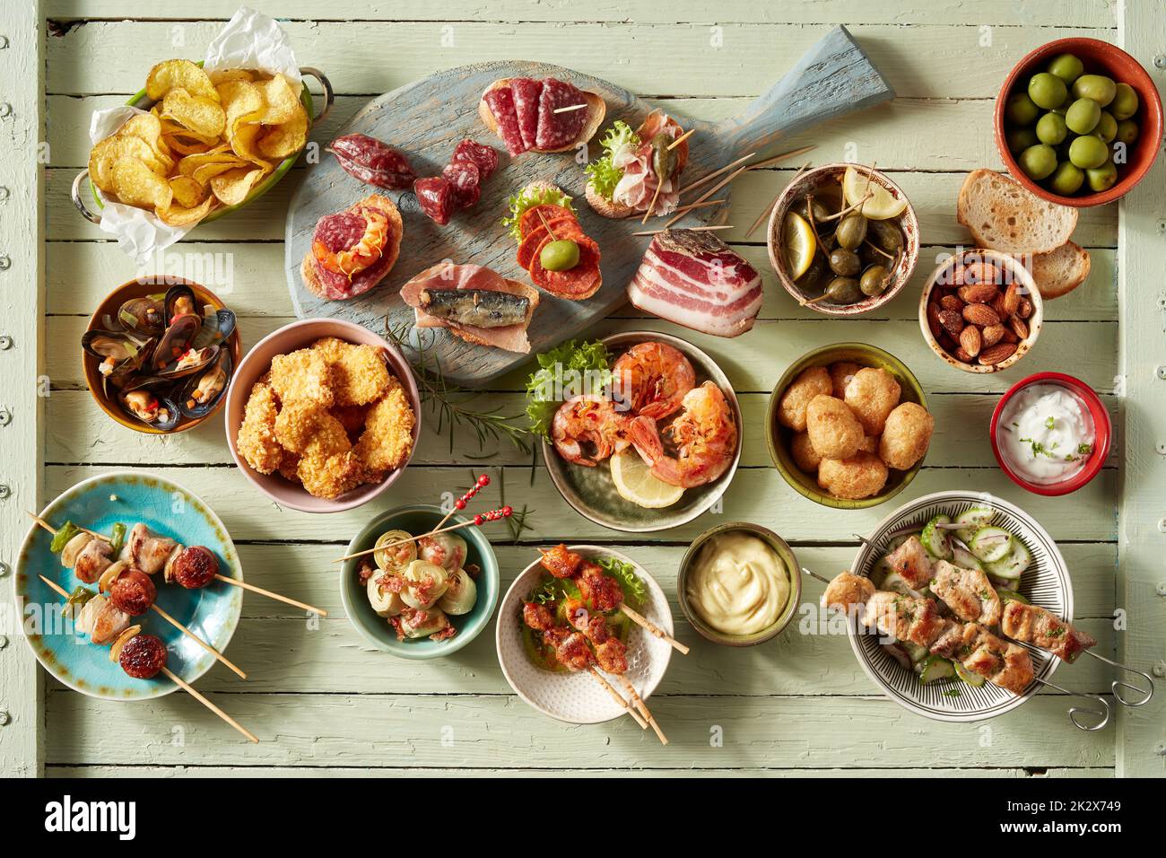 Various appetizers served on table Stock Photo