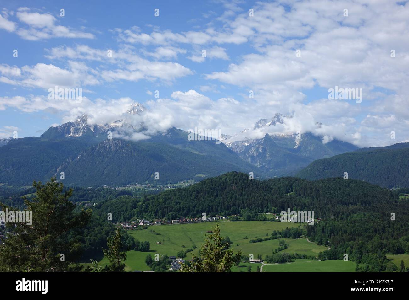 Germany, Bavaria, Landkreis Berchtesgaden, Berchtesgadener Alpen, Watzmann massive, Hochkalter mountain, national park, cloudy Stock Photo