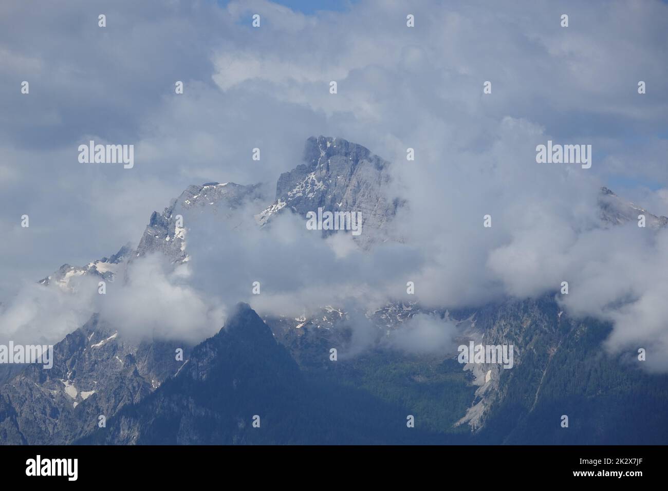 Germany, Bavaria, Landkreis Berchtesgaden, Berchtesgadener Alpen, national park, Hochkalter mountain, cloudy, landscape Stock Photo
