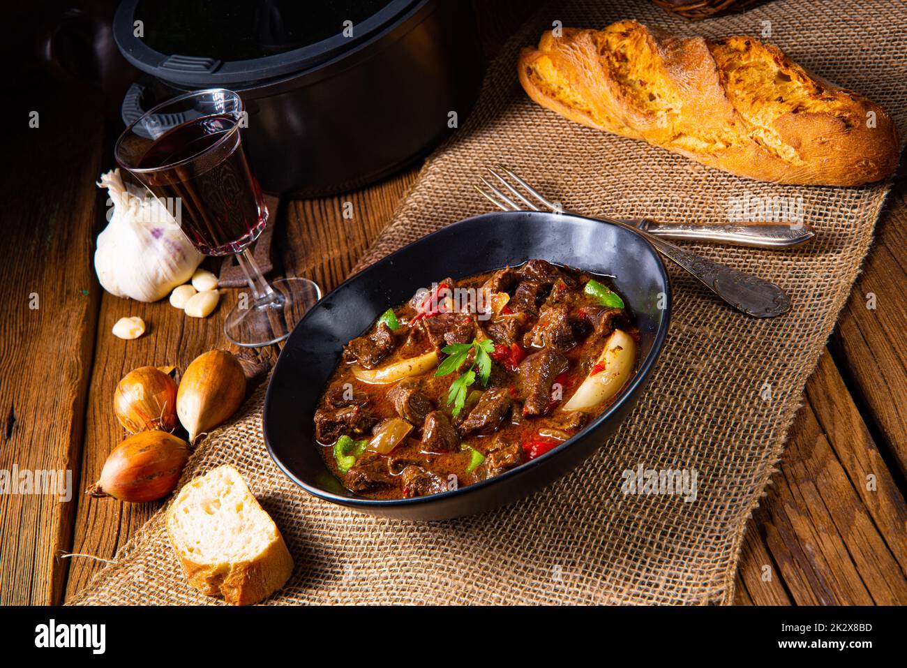 classic beef goulash with peppers and onions Stock Photo