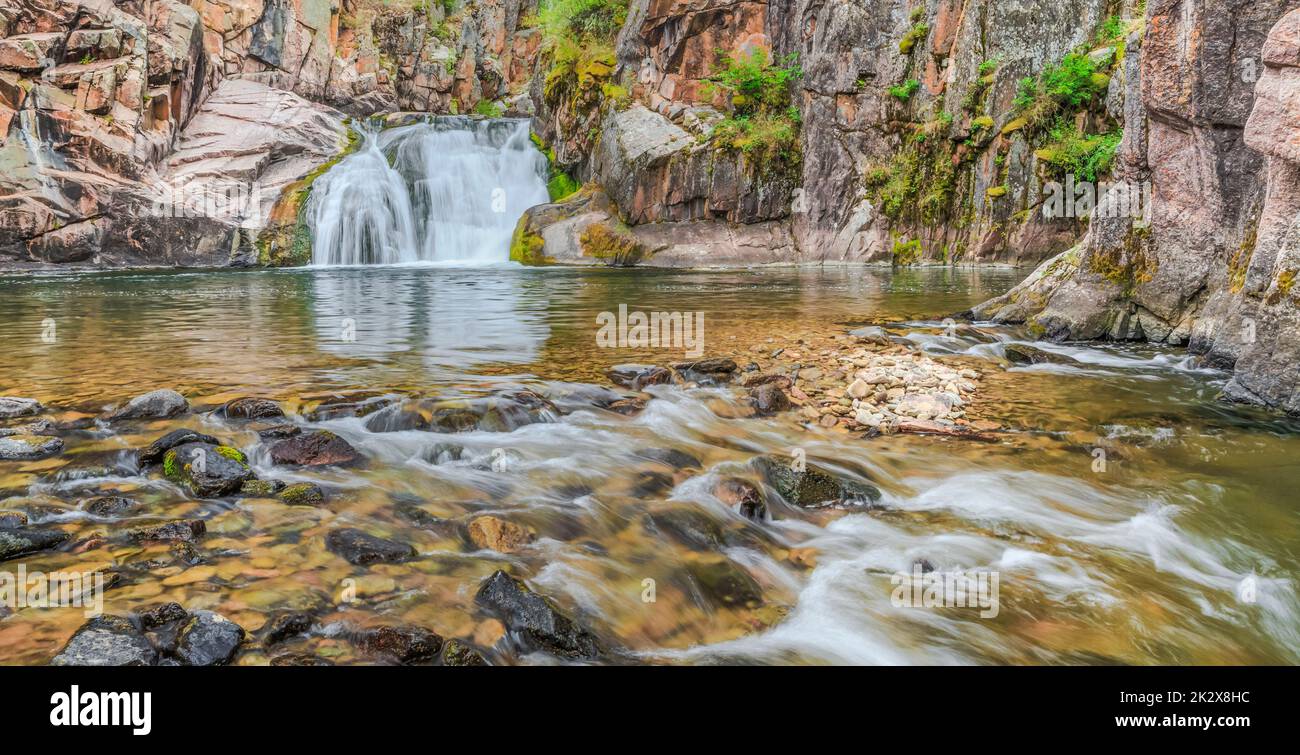 panorama of a waterfall on tenderfoot creek in the little belt mountains near white sulphur springs, montana Stock Photo