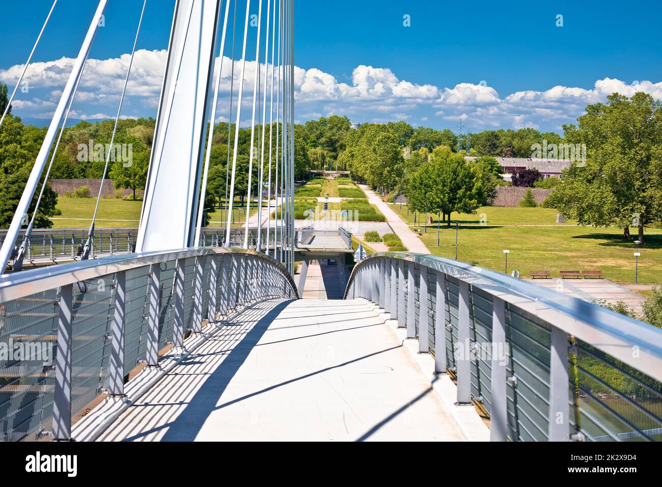 Passerelle des Deux Rives bridge over Rhine river connecting Germany and France Stock Photo