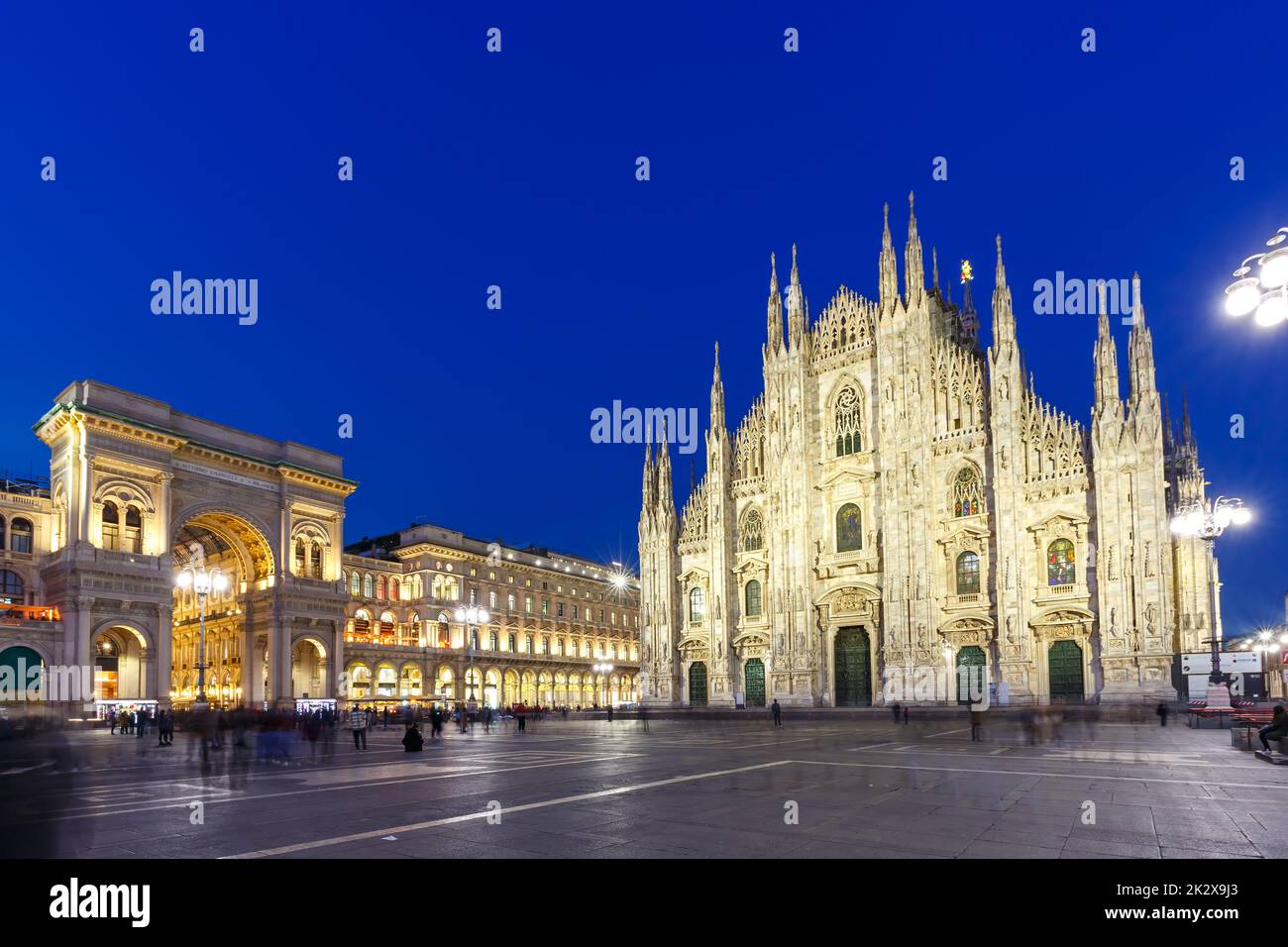 Milan Cathedral Duomo di Milano church and Galleria Vittorio Emanuele travel traveling holidays vacation town city at twilight in Italy Stock Photo