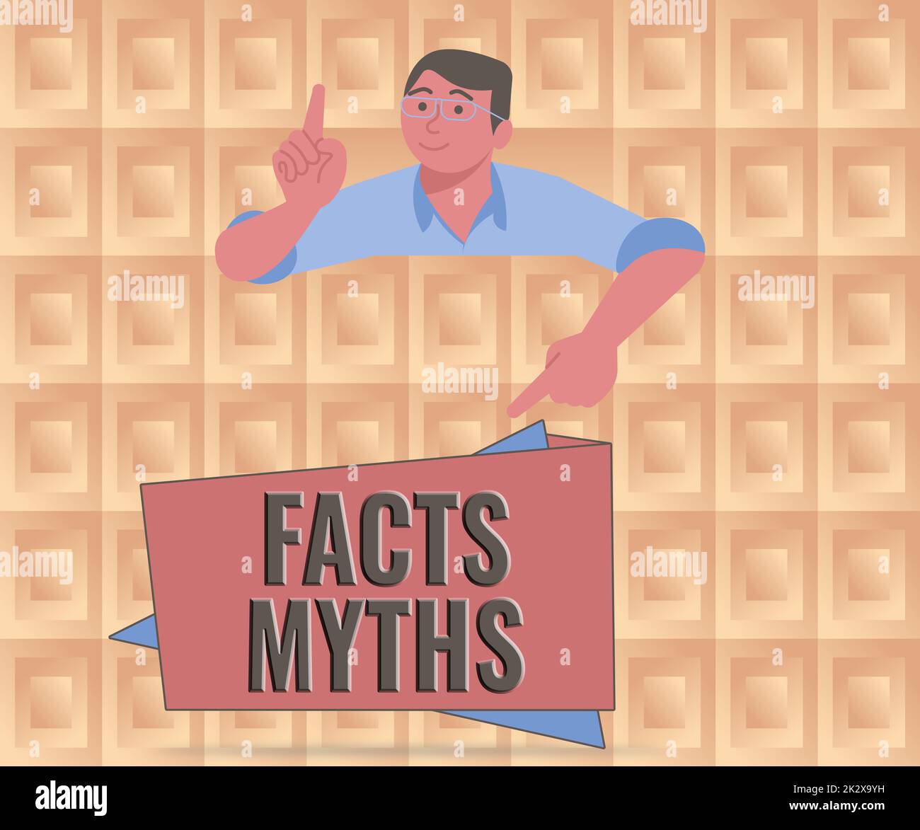 Text sign showing Facts Myths. Internet Concept work based on imagination rather than on real life difference Gentleman Pointing Finger Board Presenting Latest Project Ideas. Stock Photo