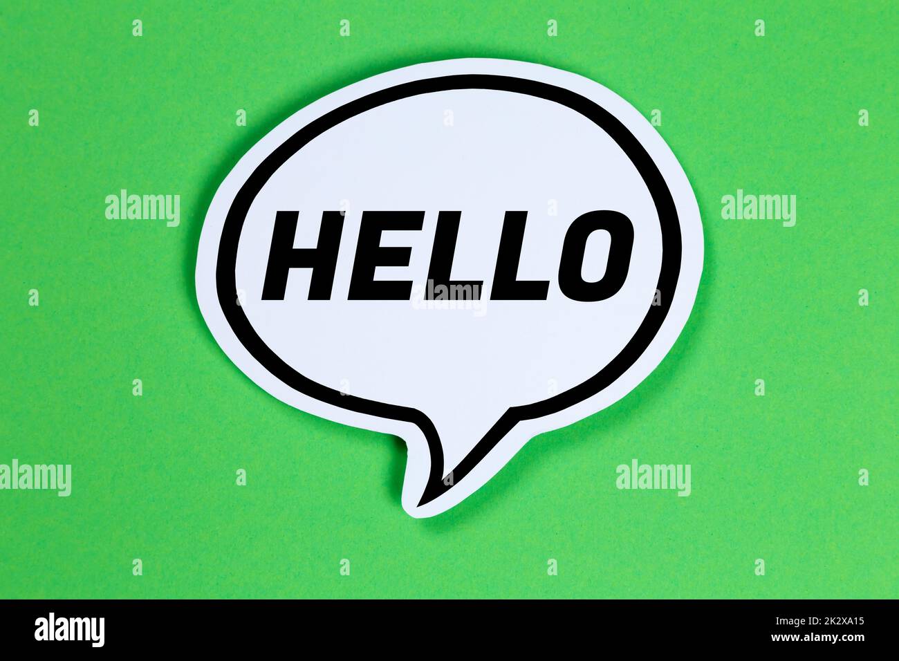 Hello speech bubble communication concept talking saying talk say Stock Photo