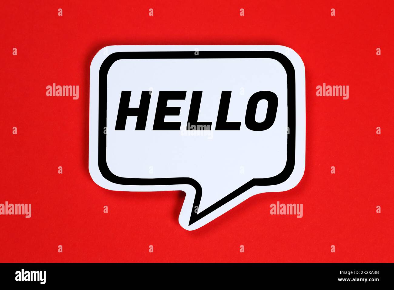 Hello speech bubble communication concept talking saying talk say Stock Photo