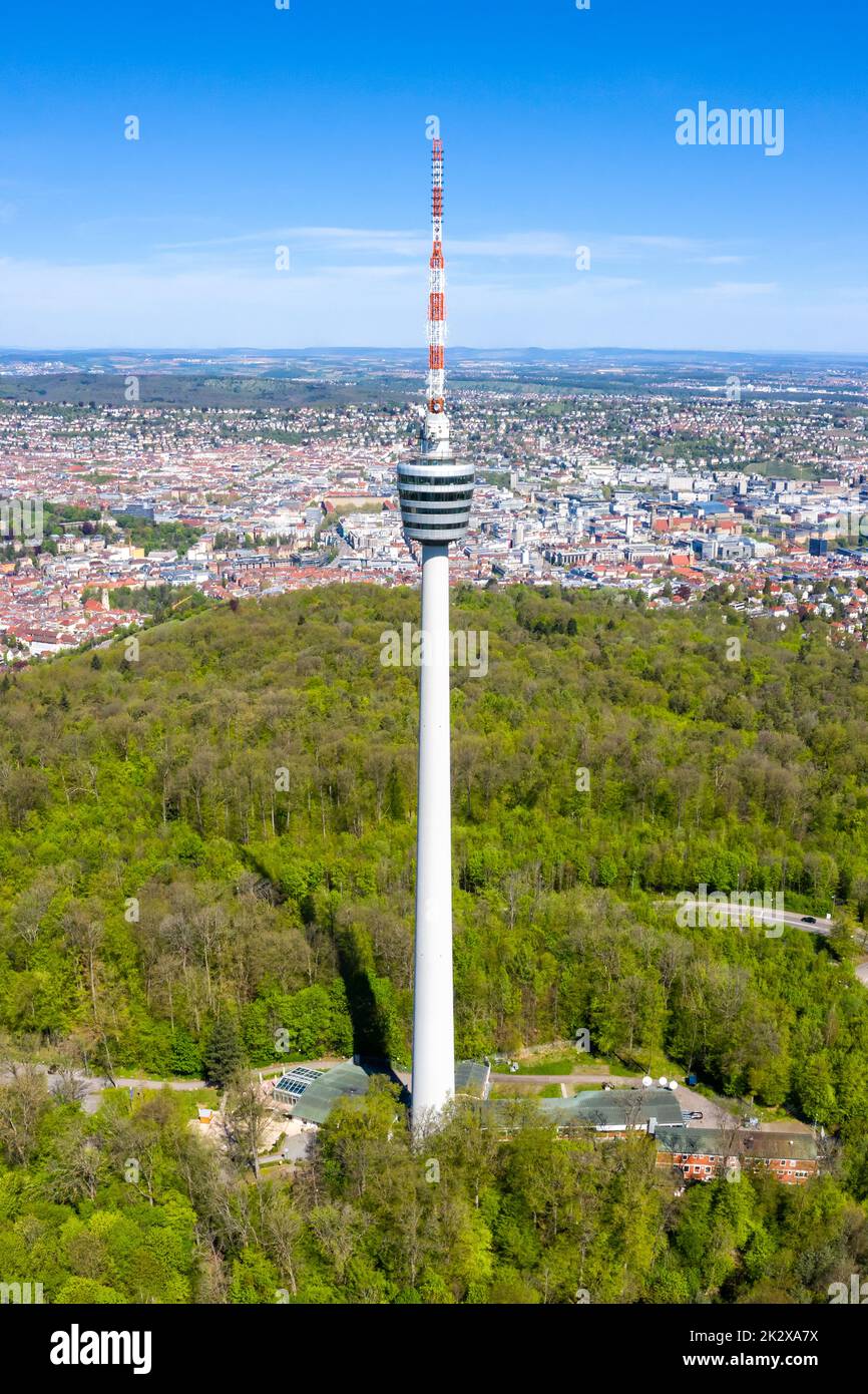 Stuttgart tv tower skyline aerial view portrait format city town architecture travel in Germany Stock Photo