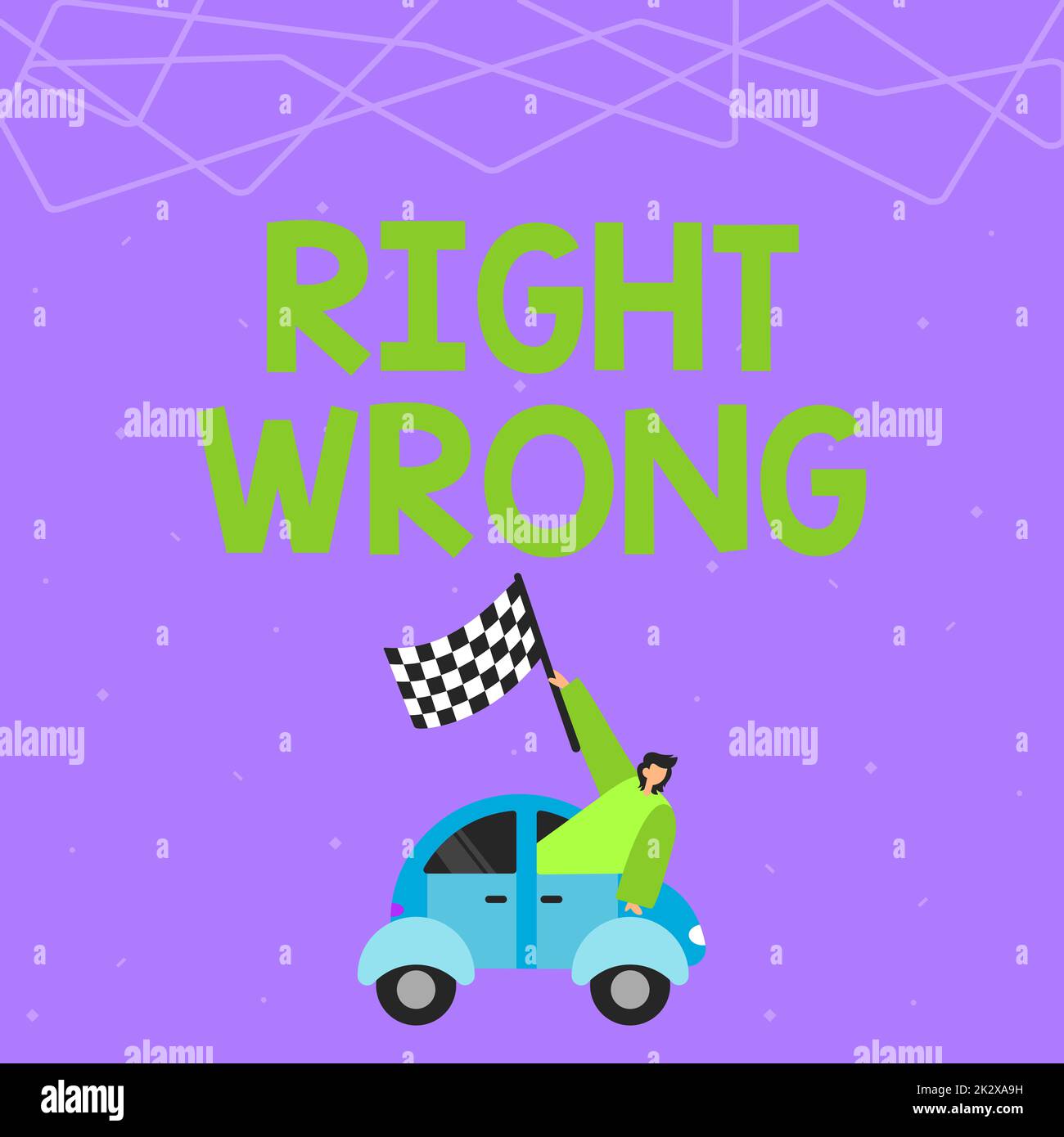 Inspiration showing sign Right Wrong. Concept meaning choose between two decisions correct and bad one to make Businessman Waving Banner From Vehicle Racing Towards Successful Future. Stock Photo