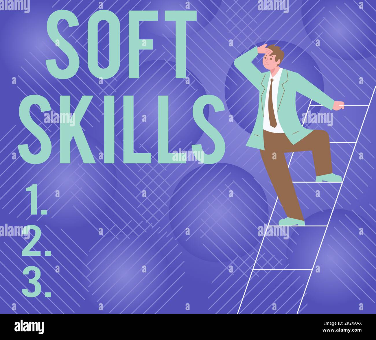 Text sign showing Soft Skills. Business overview personal attribute enable interact effectively with other showing Gentleman In Suit Standing Ladder Searching Latest Plan Ideas. Stock Photo