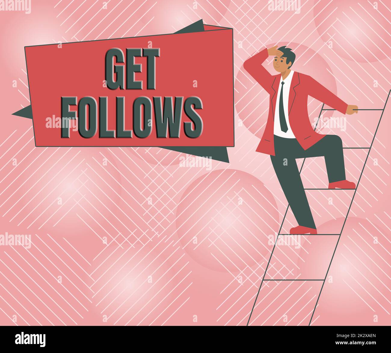 Sign displaying Get Follows. Business approach person who imitates copies or takes as model ideal person Gentleman In Suit Standing Ladder Searching Latest Plan Ideas. Stock Photo