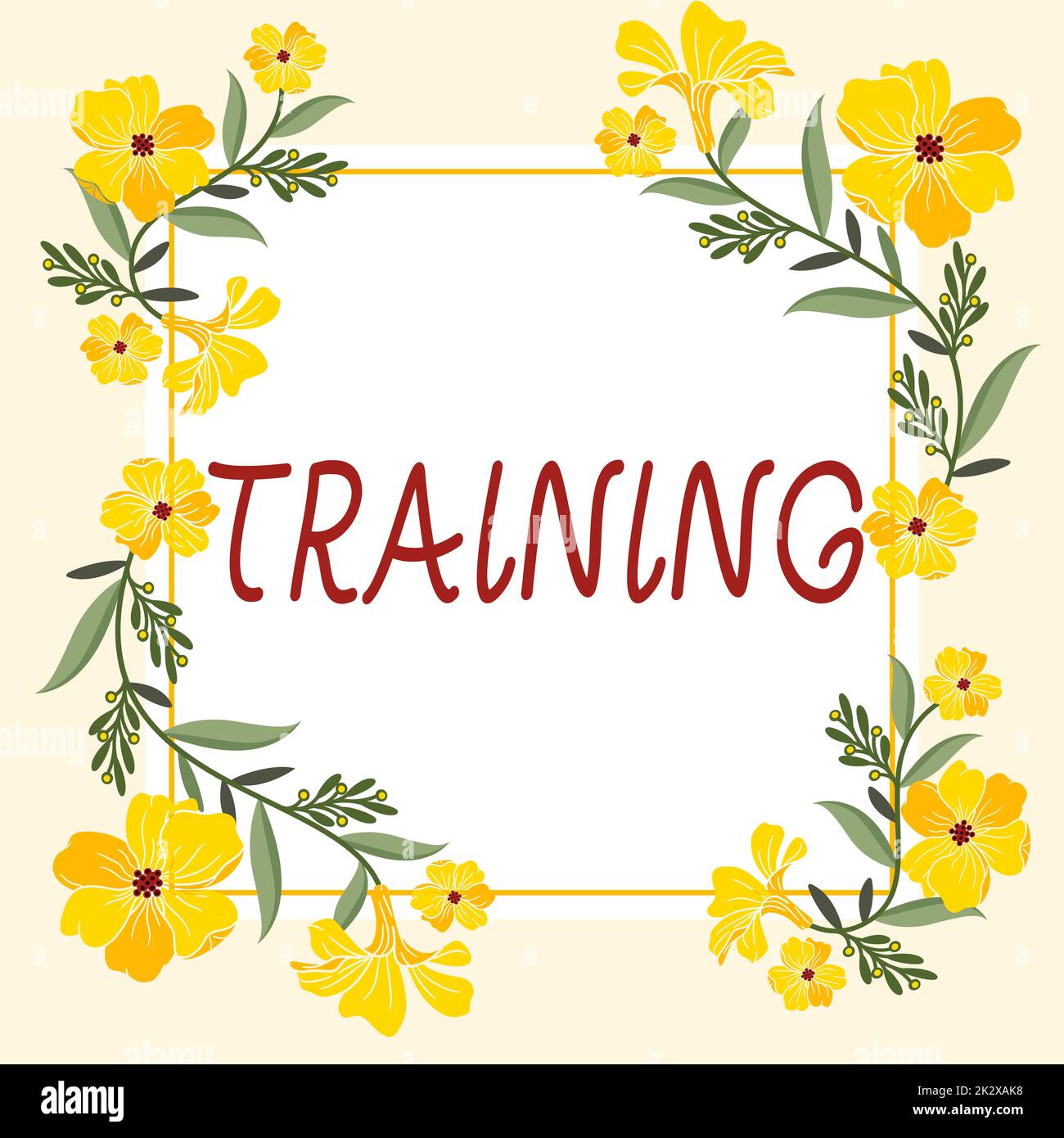 Text caption presenting Training. Business concept An activity occurred when starting a new job project or work Frame Decorated With Colorful Flowers And Foliage Arranged Harmoniously. Stock Photo