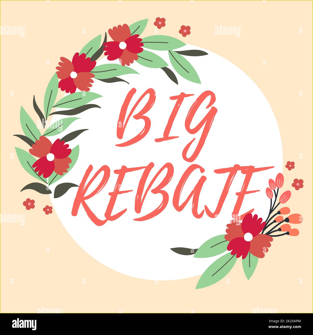 Hand writing sign Big Rebate. Concept meaning Huge rewards that can get when you engaged to a special promo Frame Decorated With Colorful Flowers And Foliage Arranged Harmoniously. Stock Photo