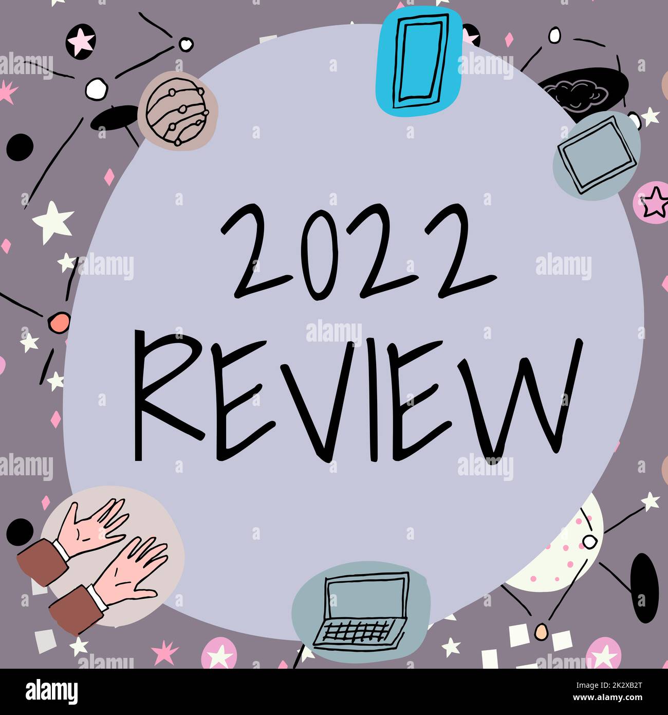 Sign displaying 2022 Review. Business overview seeing important events or actions that made previous year Blank frame decorated with modern science symbols displaying technology. Stock Photo