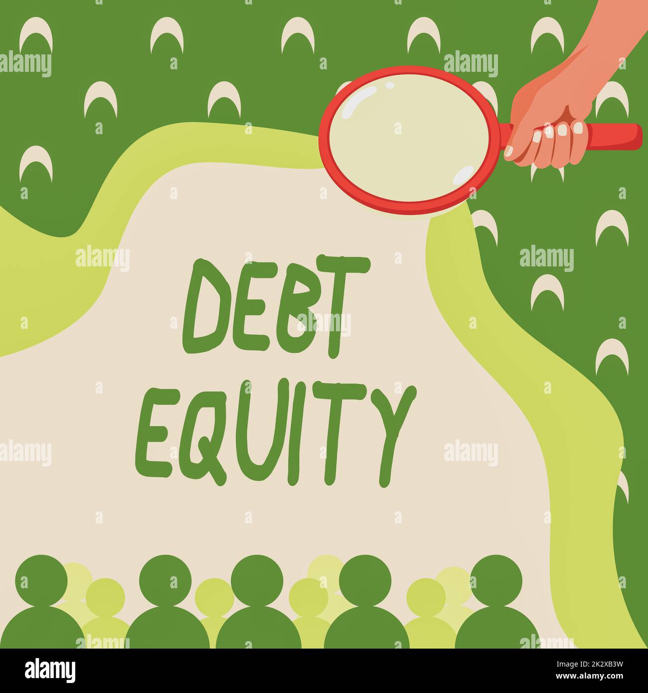 Hand writing sign Debt Equity. Internet Concept dividing companys total liabilities by its stockholders Hand Holding Magnifying Glass Examining Socio Economic Structure. Stock Photo