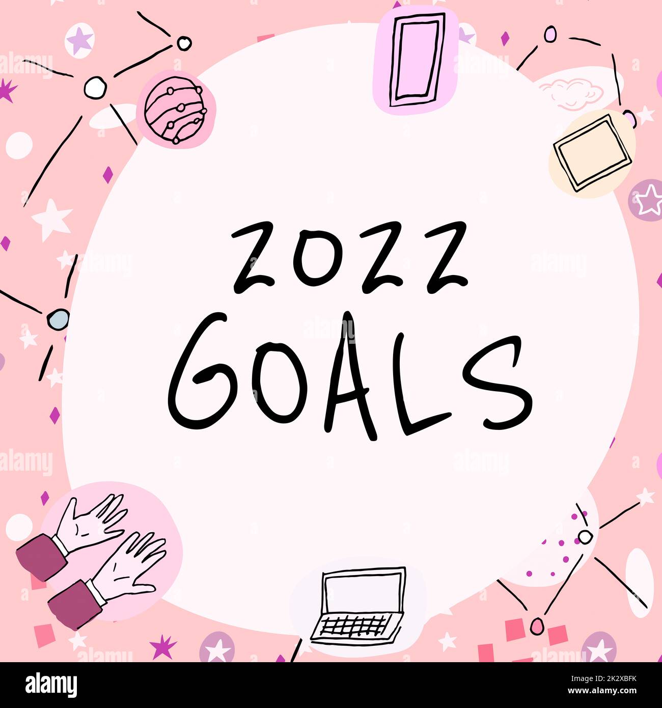 Conceptual display 2022 Goals. Business idea A plan to do for something new and better for the coming year Blank frame decorated with modern science symbols displaying technology. Stock Photo