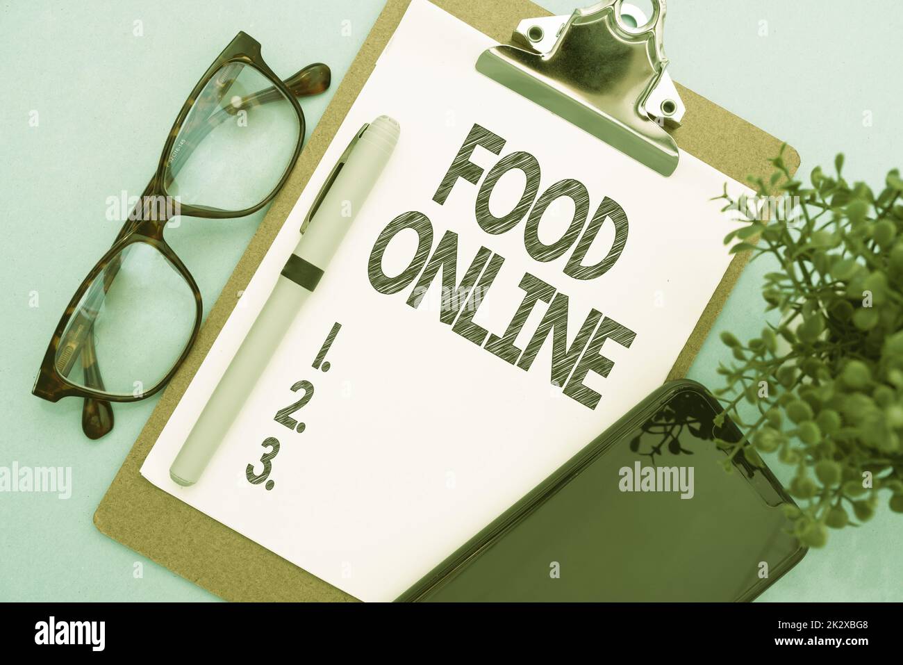 Sign displaying Food Online. Word for asking for something to eat using phone app or website Flashy School Office Supplies, Teaching Learning Collections, Writing Tools Stock Photo