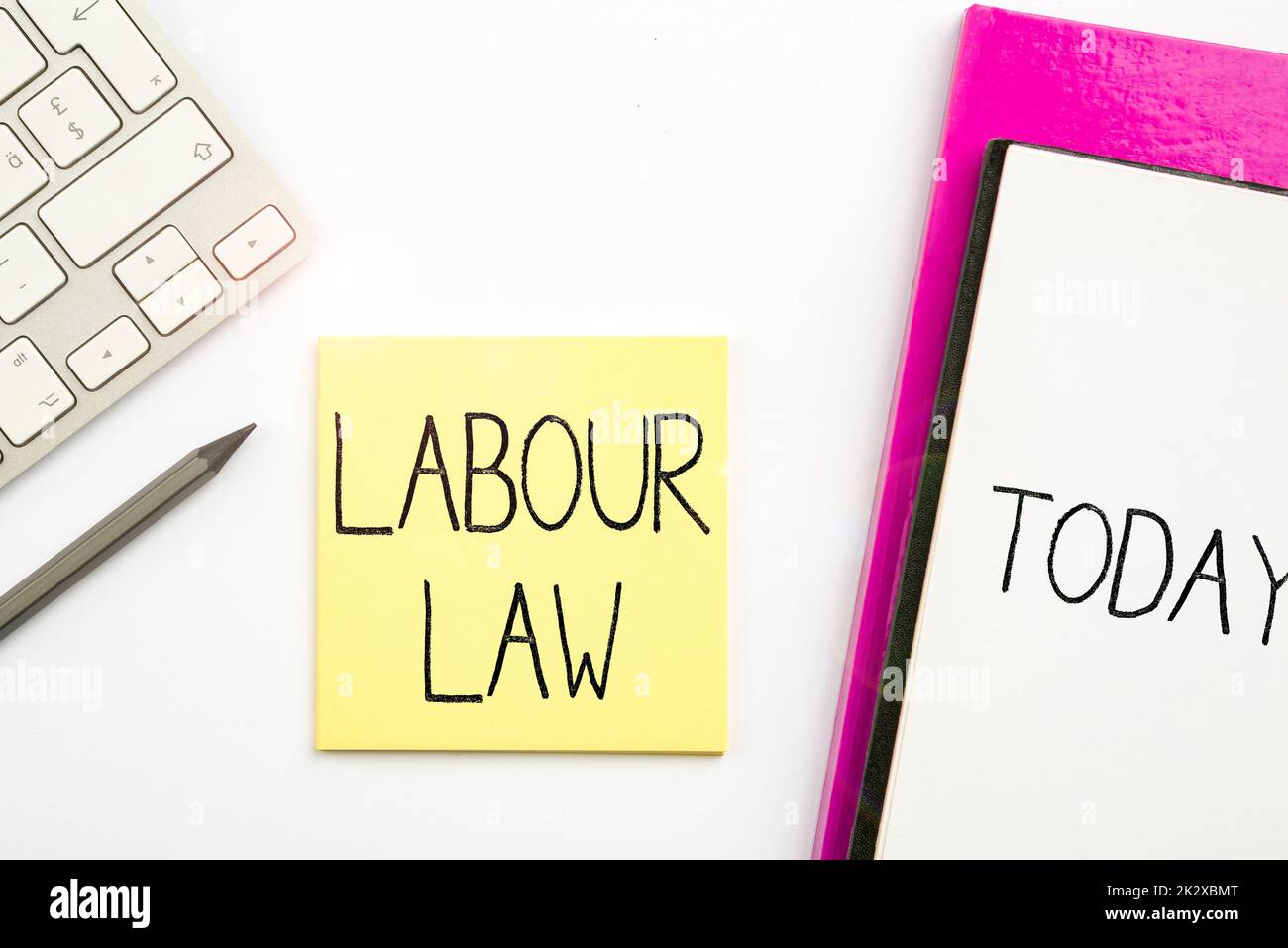 Conceptual caption Labour Law. Business overview Rules implemented by the state between employers and employee Flashy School Office Supplies, Teaching Learning Collections, Writing Tools Stock Photo