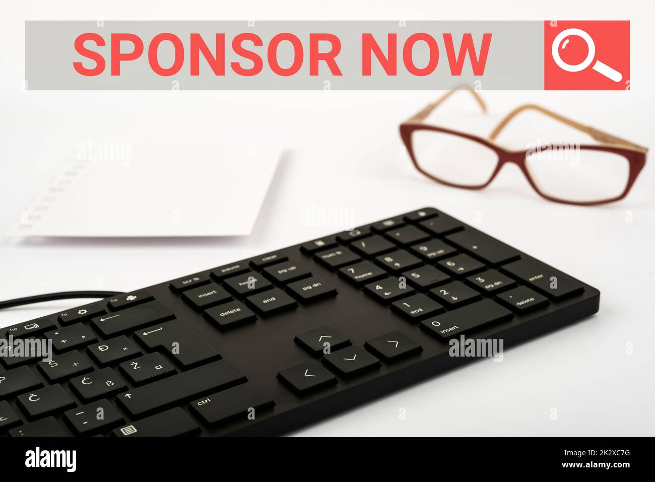 Text showing inspiration Sponsor Now. Business showcase paying or investing in project with no profit back for you Computer Keyboard And Symbol.Information Medium For Communication. Stock Photo