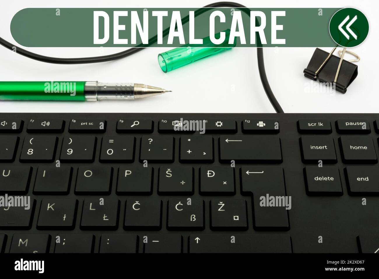 Text caption presenting Dental Care. Business showcase maintenance of healthy teeth or to keep it clean for future Computer Keyboard And Symbol.Information Medium For Communication. Stock Photo
