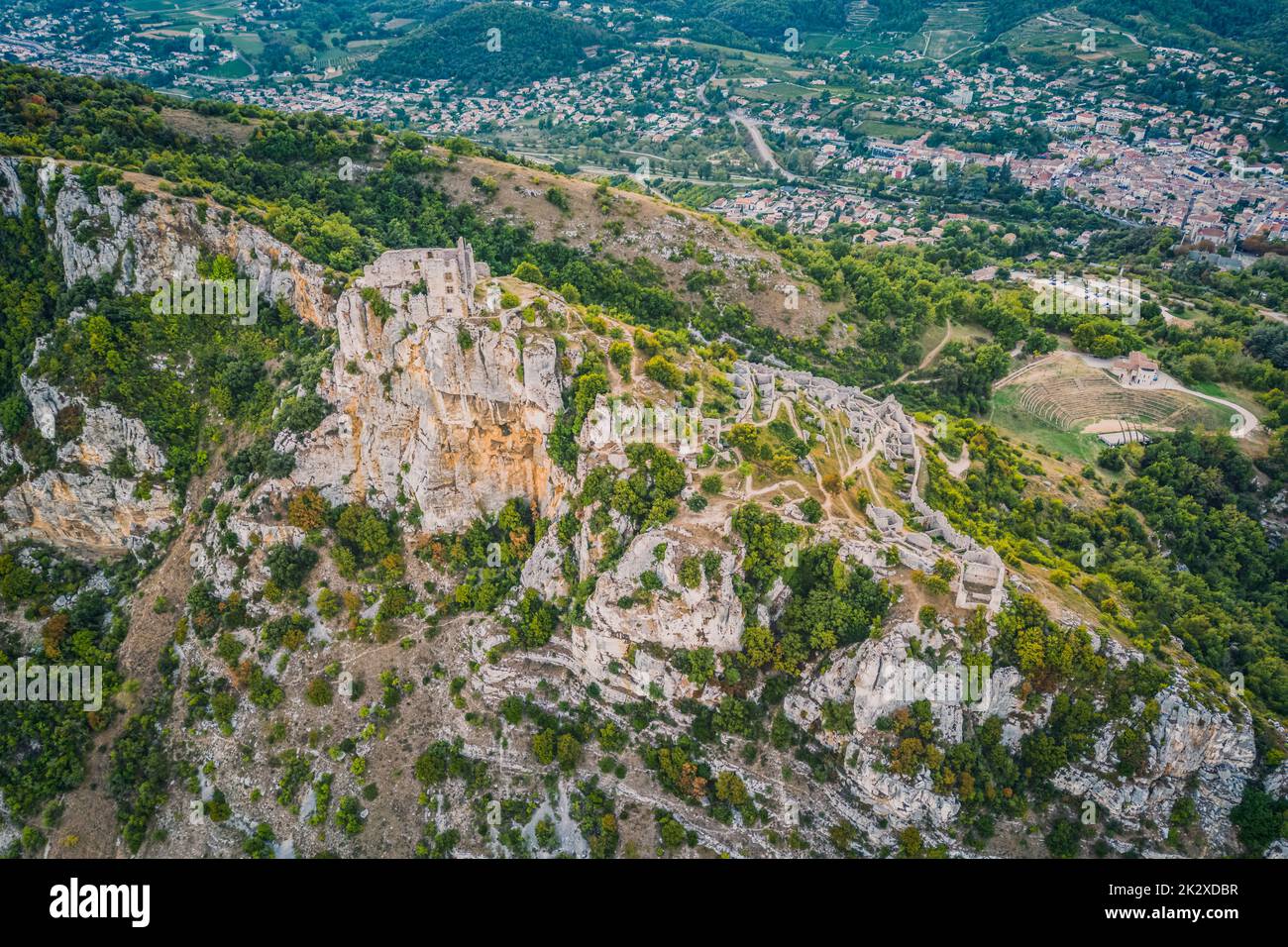 Castle de Crussol - in the commune of Saint-Péray that dominates the valley of Rhône - Rhône-Alpes Stock Photo