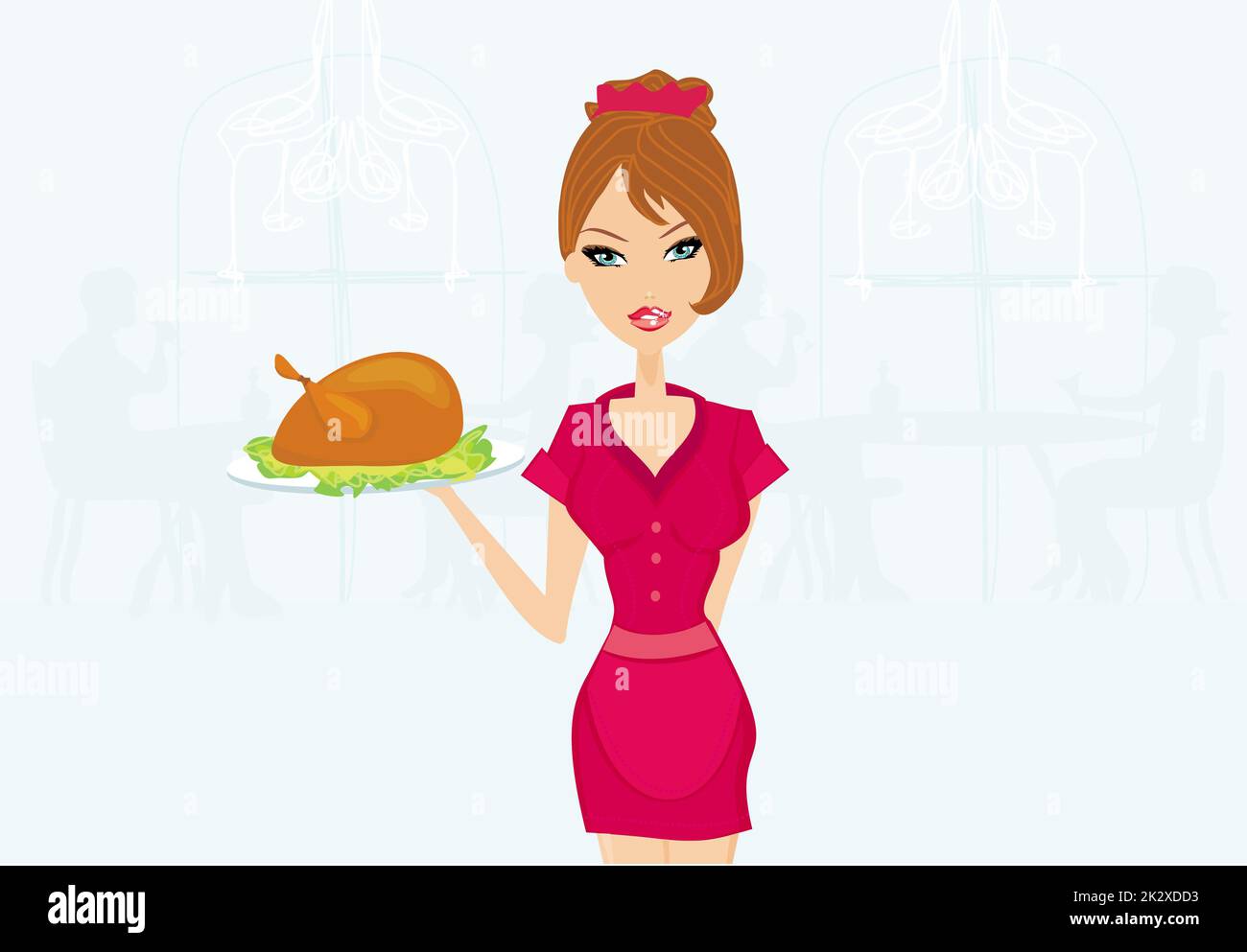 Beautiful Waitress serving a turkey Stock Photo Alamy