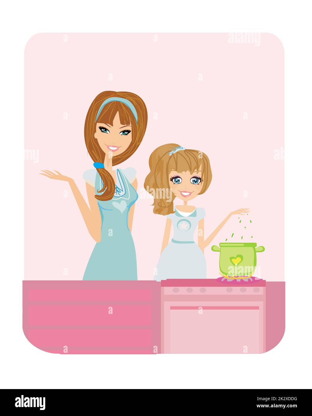 Happy mother helping her daughter cooking in the kitchen Stock Photo