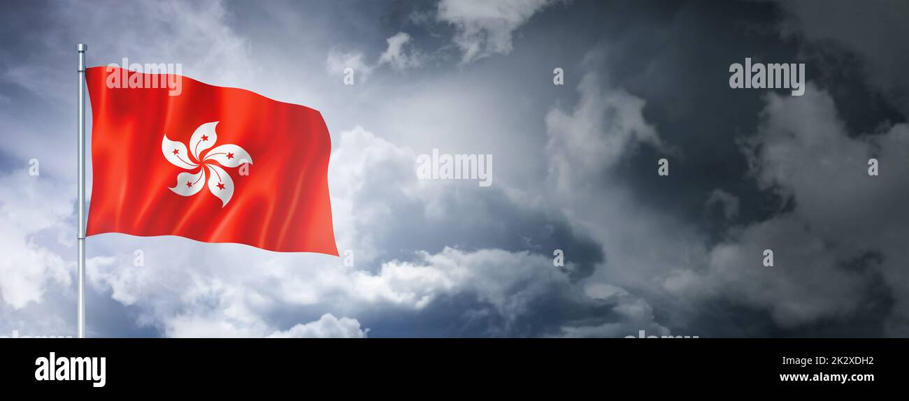 Hong Kong flag on a cloudy sky Stock Photo