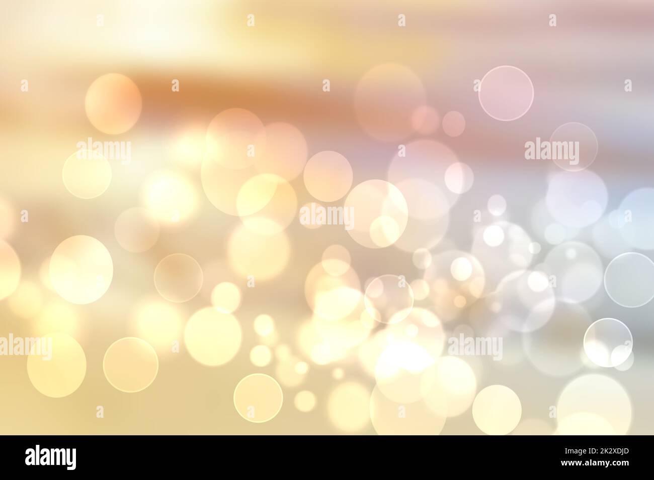 Abstract sunset illustration. Abstract evening or sunset mood background texture with light blue ocean and pastel colored bokeh lights and yellow sunny sky. Beautiful sunset. Stock Photo