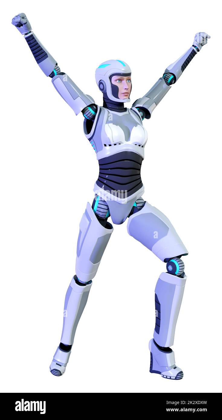 3D Rendering Female Robot on White Stock Photo