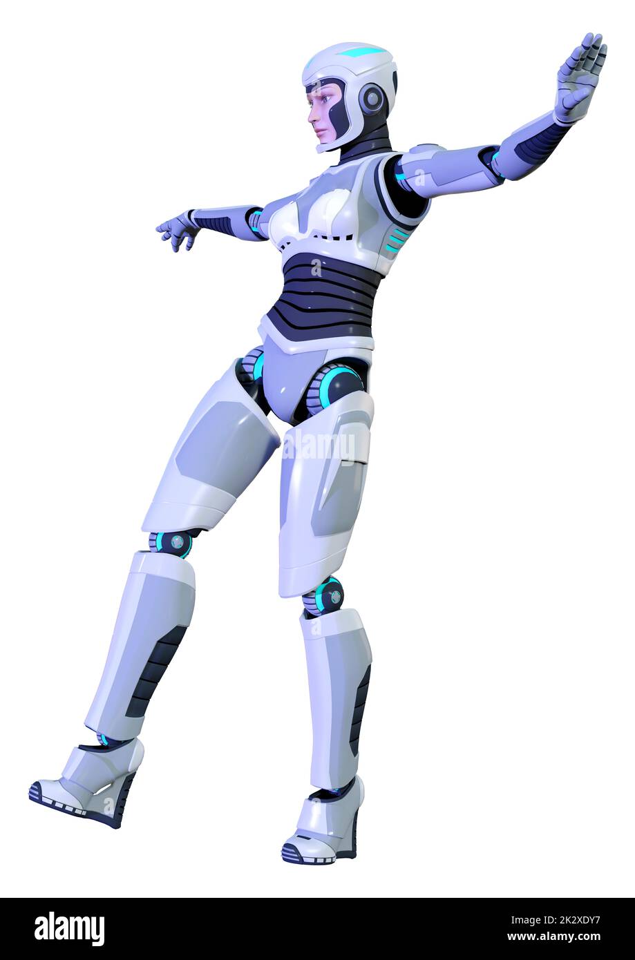 3D Rendering Female Robot on White Stock Photo