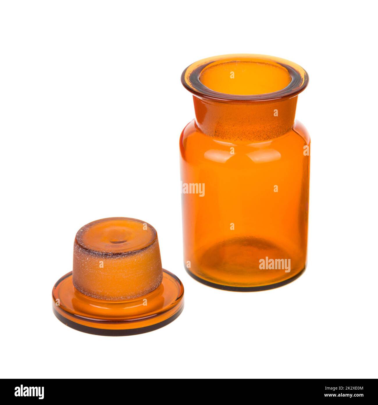 Empty vintage apothecary bottle with open lid Stock Photo