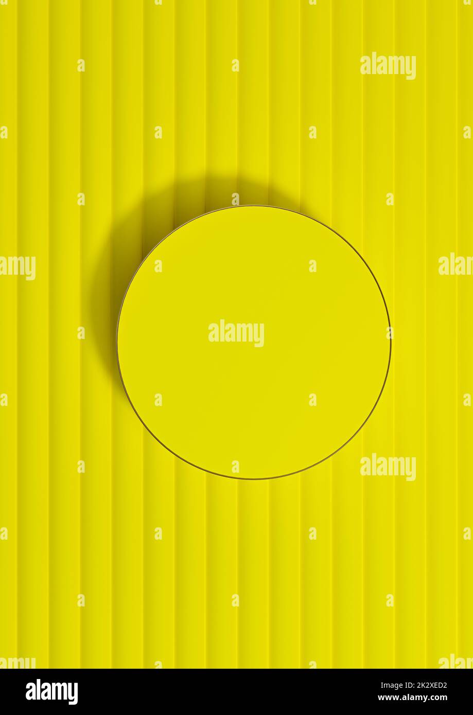 Bright, neon yellow 3D rendering of top view flat lay product display ...