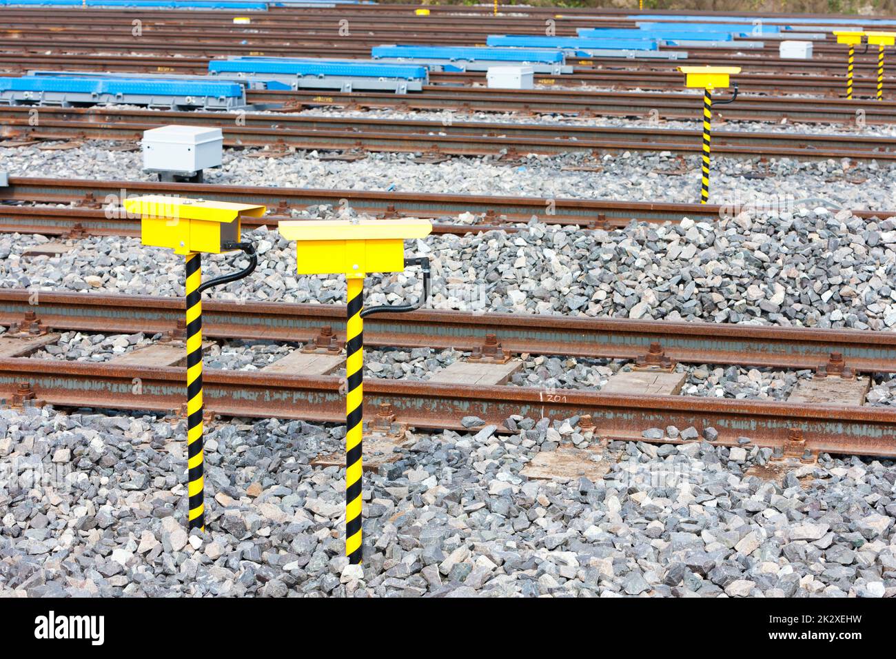 Railway tracks in station Zilina, Slovakia Stock Photo