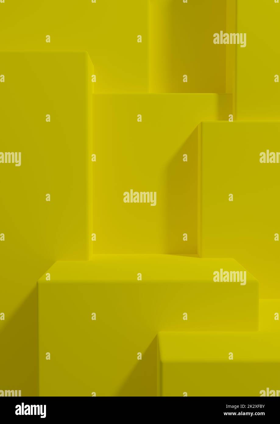 Bright, neon yellow 3D rendering product display wallpaper with podium