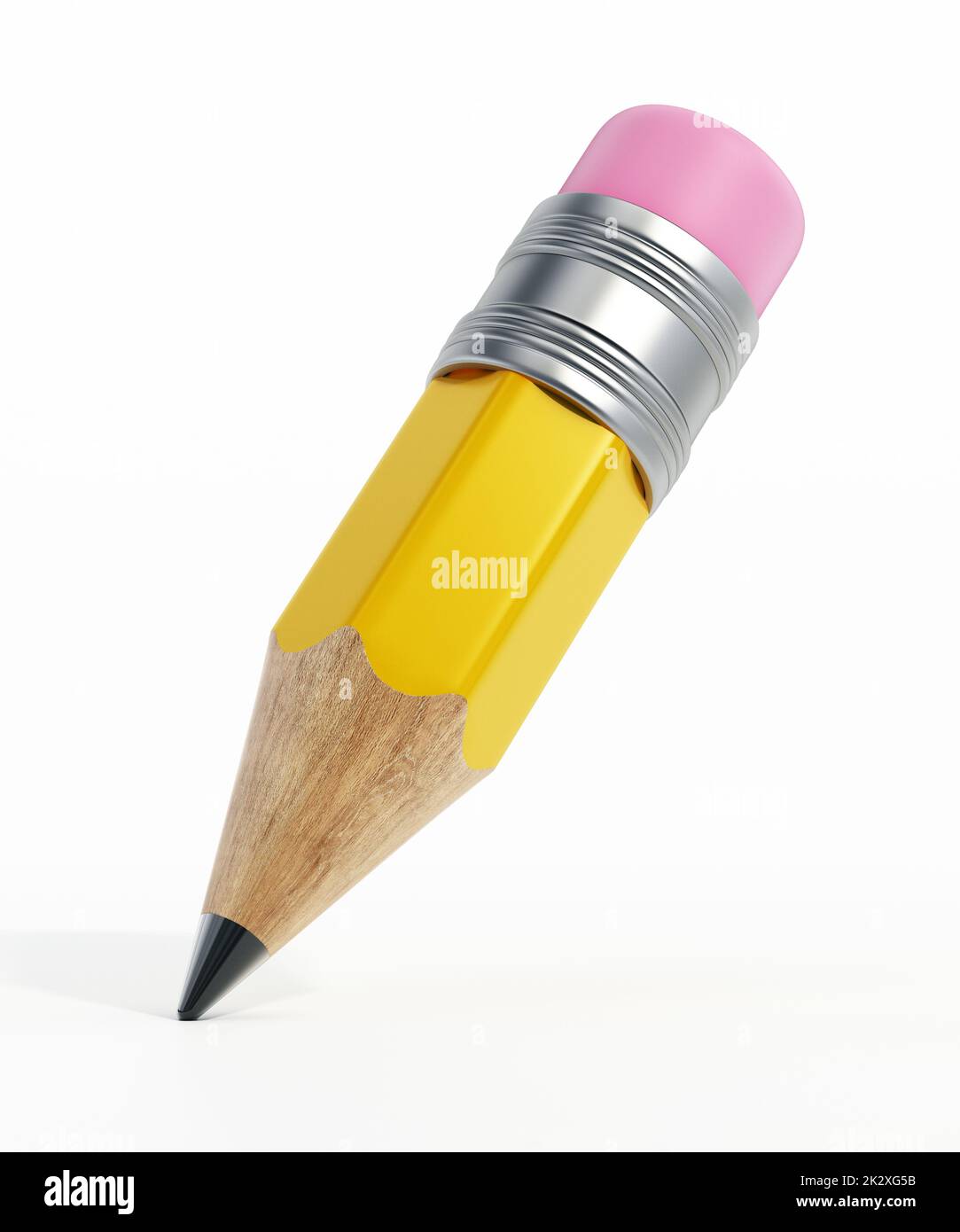 Short wooden pencil with eraser isolated on white background. 3D illustration Stock Photo