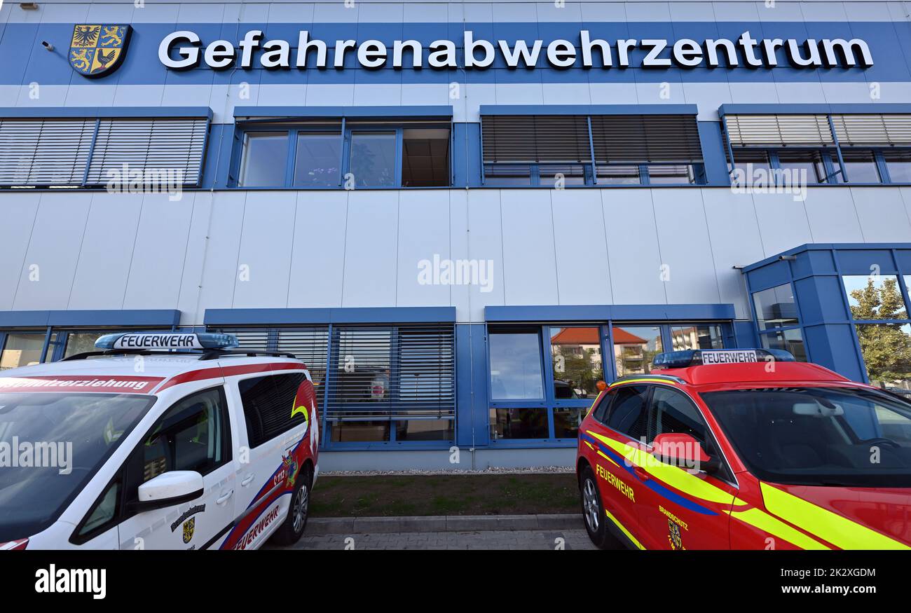 Arnstadt, Germany. 23rd Sep, 2022. The Ilm district's emergency response center is opened. The converted former company building now houses a modern control center for the Ilm district, garages for the ambulance vehicles, training rooms, sanitary facilities for rescue forces, a staff room for disaster control and the coordination of digital radio. A total of 2.5 million euros was invested, including around 1.1 million euros for the control center. Credit: Martin Schutt/dpa/Alamy Live News Stock Photo
