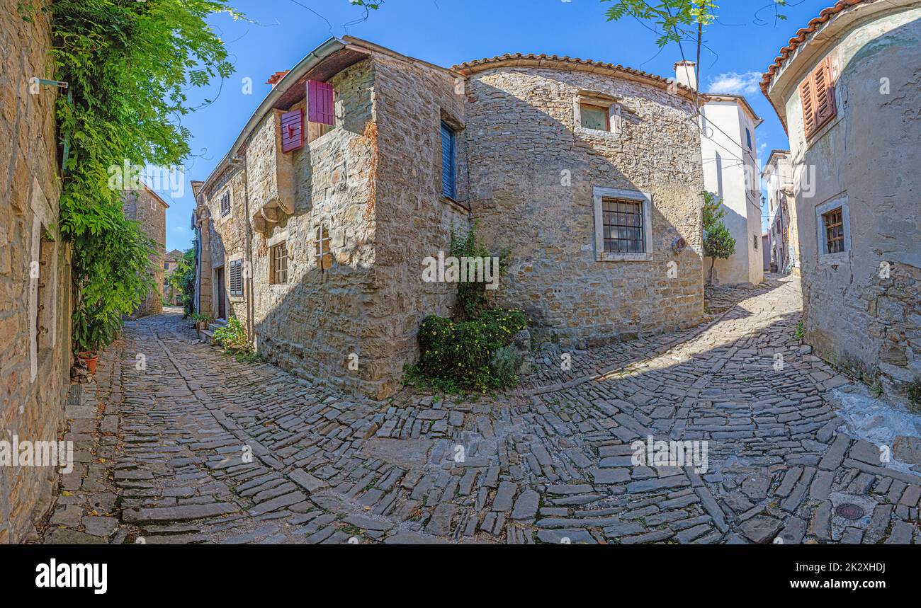 Typical street scene of the medieval town of Groznjan on the Istrian peninsula without people Stock Photo
