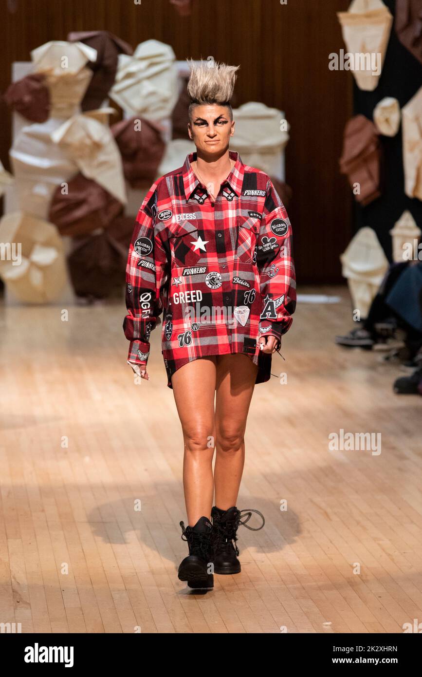 Model, modelling on catwalk for VIN+OMI 'Opinions' show for London
