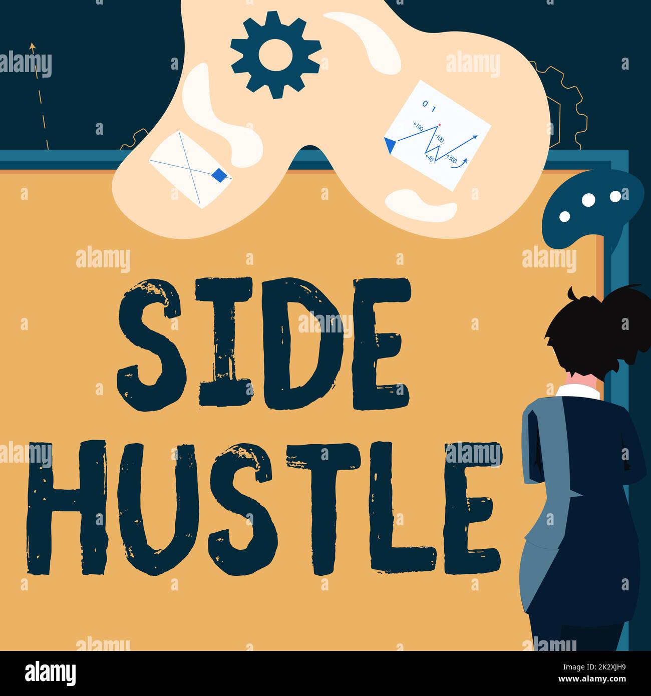 Sign displaying Side Hustle. Business overview way make some extra cash that allows you flexibility to pursue Businesswoman presenting business proposal and updates on board. Stock Photo