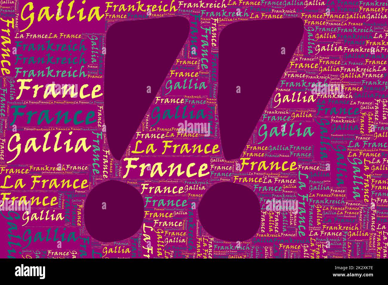 The Words 'Frankreich, France, La France, Gallia' as Word Art, Word Cloud, Tag Cloud in Different Languages with Copy Space. Stock Photo