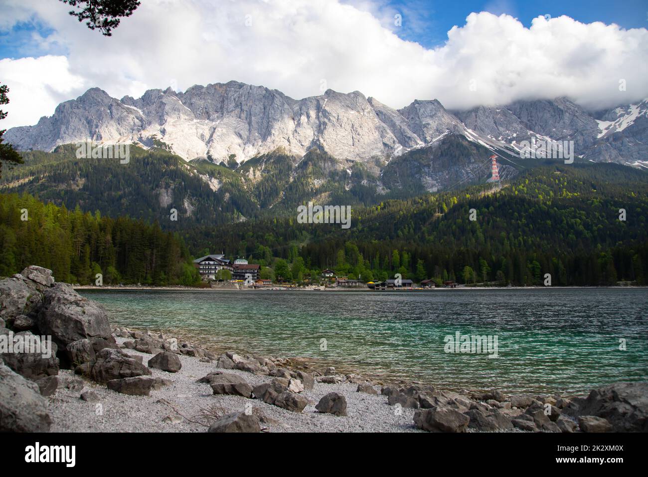 View on the beautiful zugspitze mountain and the eibsee in bavaria ...