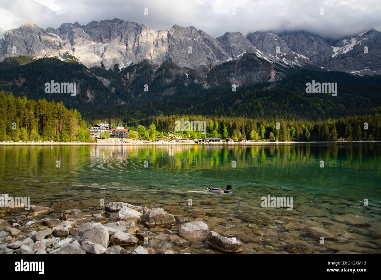 View on the beautiful zugspitze mountain and the eibsee in bavaria ...