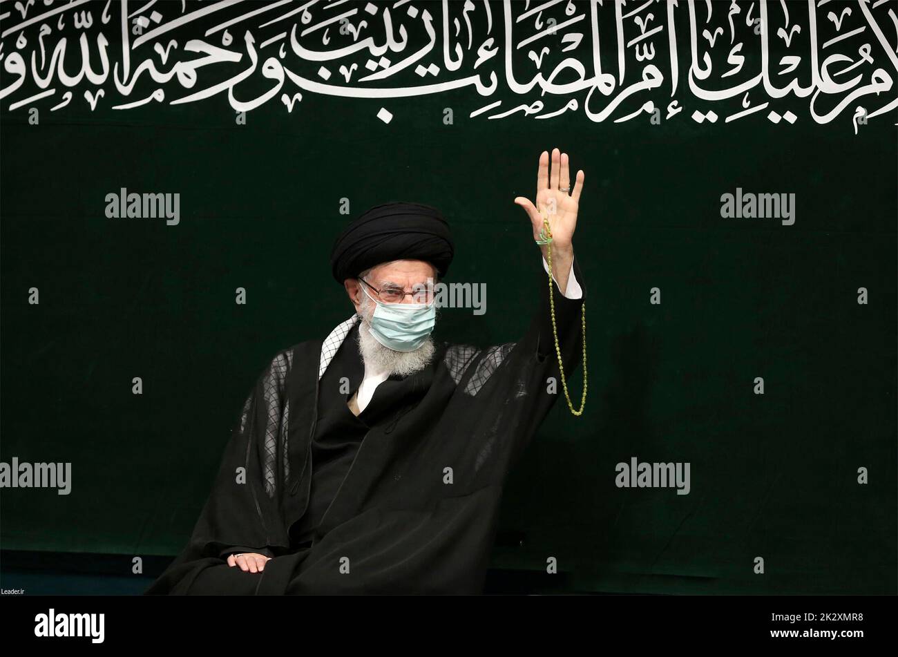 Tehran, Iran. 17th Sep, 2022. Iranian Supreme Leader Ayatollah Ali Khamenei waves during a ceremony on the occasion of Arbaeen, September 17, 2022 in Tehran, Iran. Credit: Handout/Office of the Iranian Supreme Leader/Alamy Live News Stock Photo