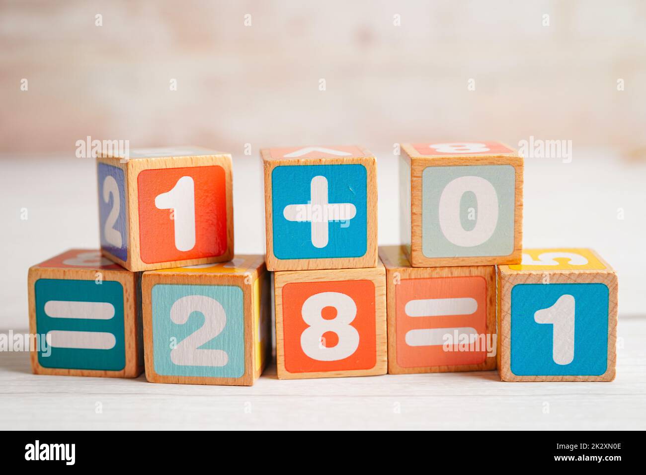 Number wood block cubes for learning Mathematic, education math concept Stock Photo Alamy