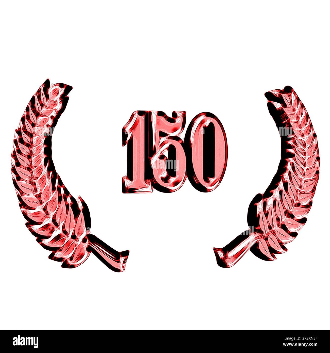 Number 150 with laurel wreath or honor wreath as a 3D-illustration, 3D-rendering Stock Photo